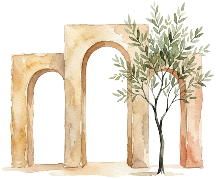 Arcos de piedra con olivo