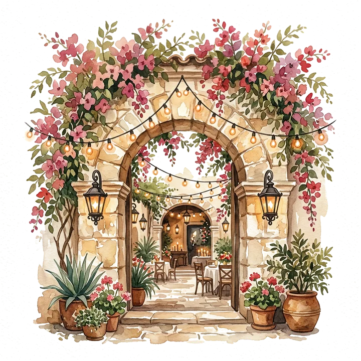 Arco de hacienda con flores